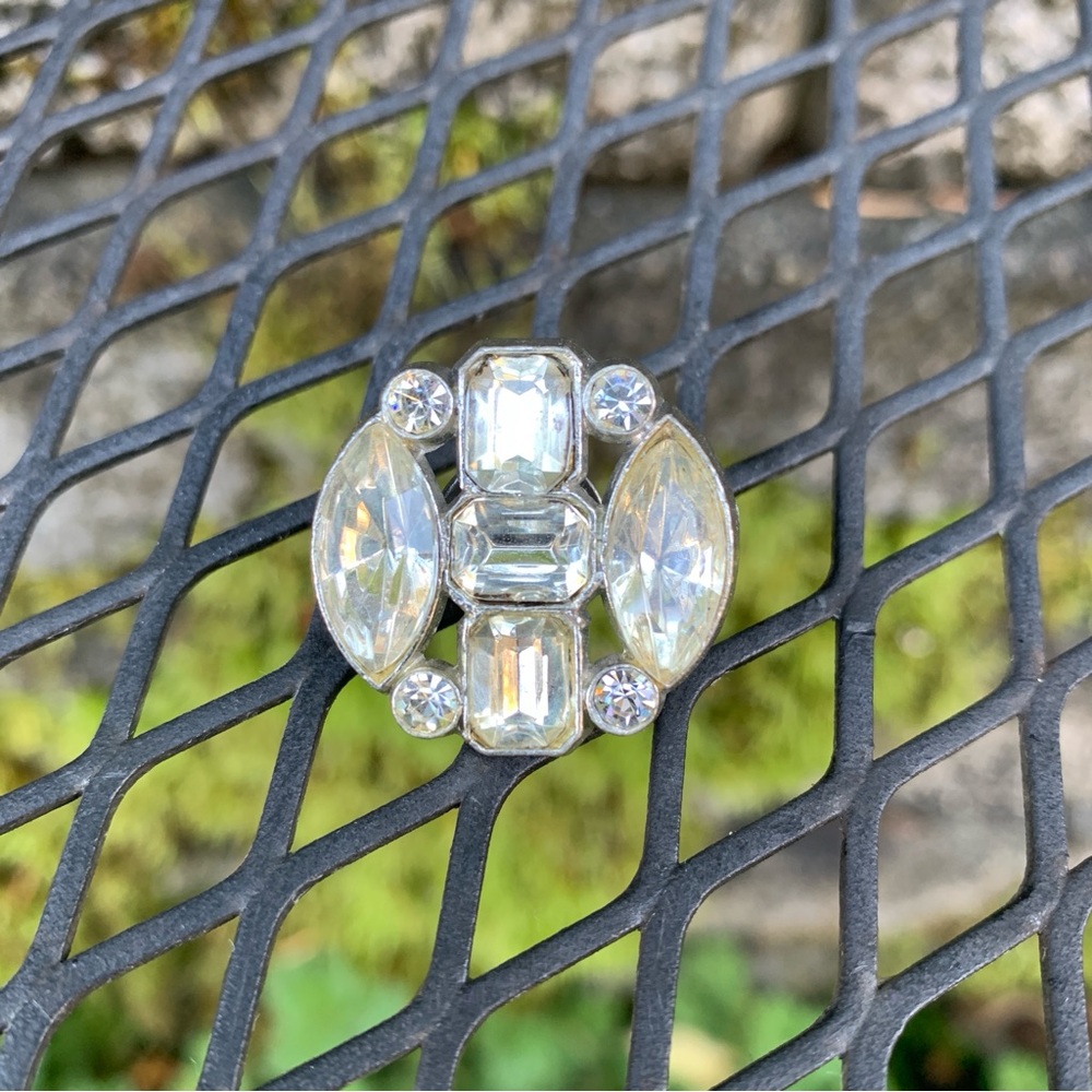 🤩4/$20 Vintage MCM ArtDeco Chunky Clear Rhinestone Hat TieTack Lapel Pin Brooch